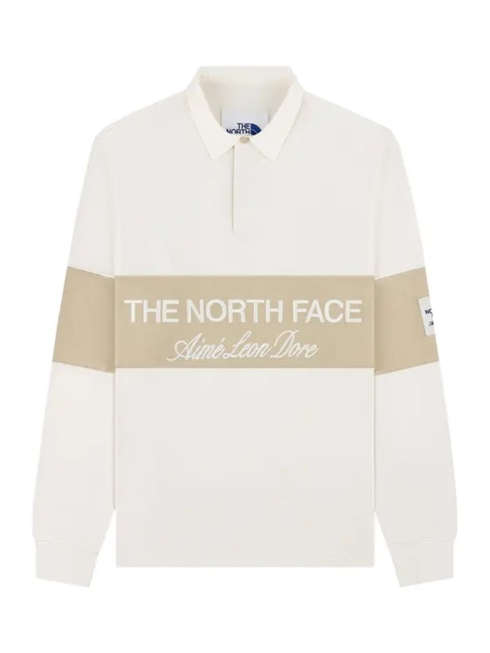 Aime Leon Dore x The North Face Long-Sleeve Polo - White & Beige Chest Band